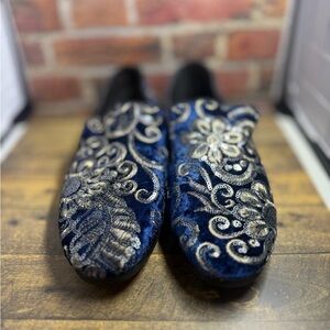 Amali Fabian Blue and Silver Embroidered Loafers